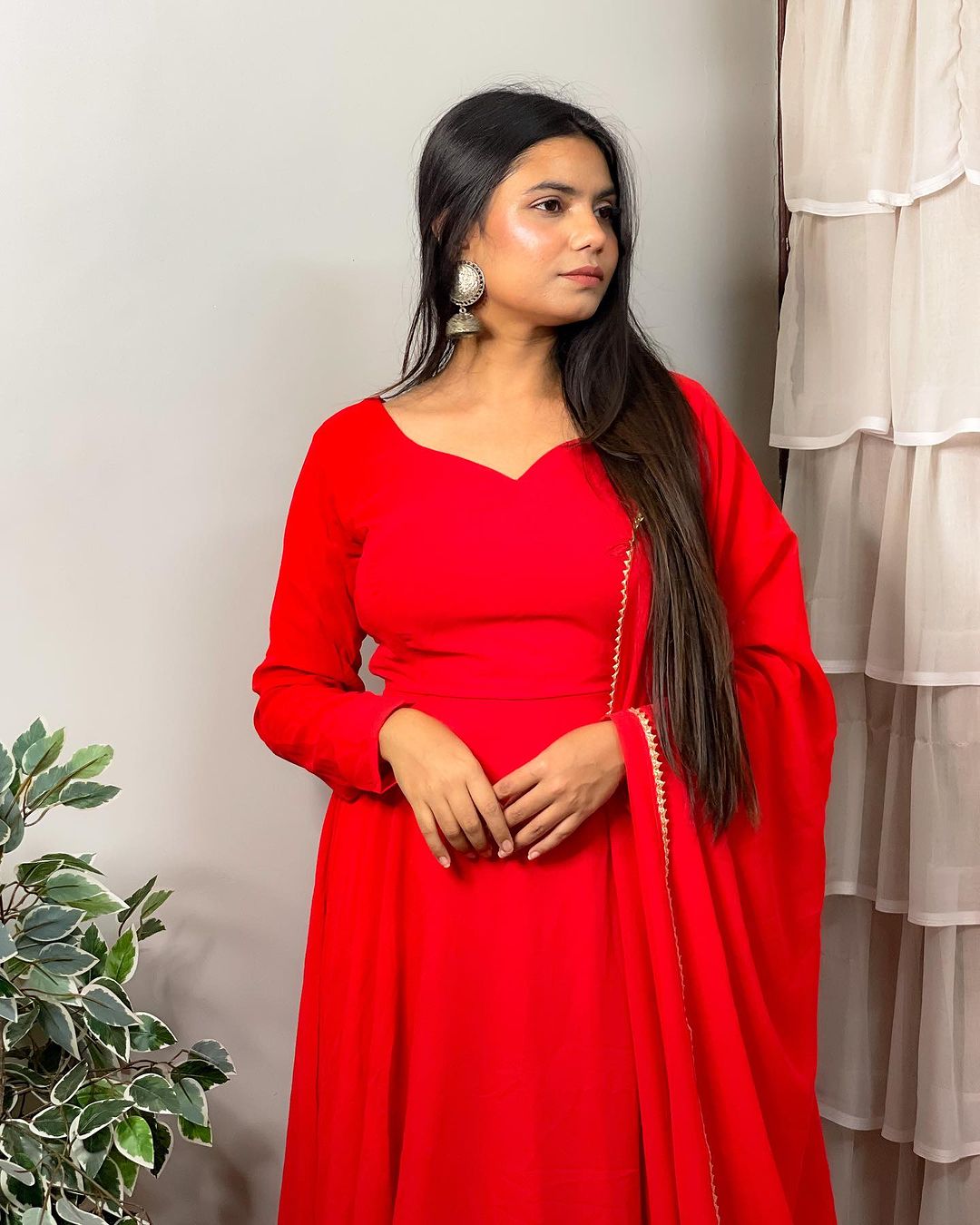 Meenakshi Karmakar Designer Back String Style Red Colour Three Piece Anarkali Suit