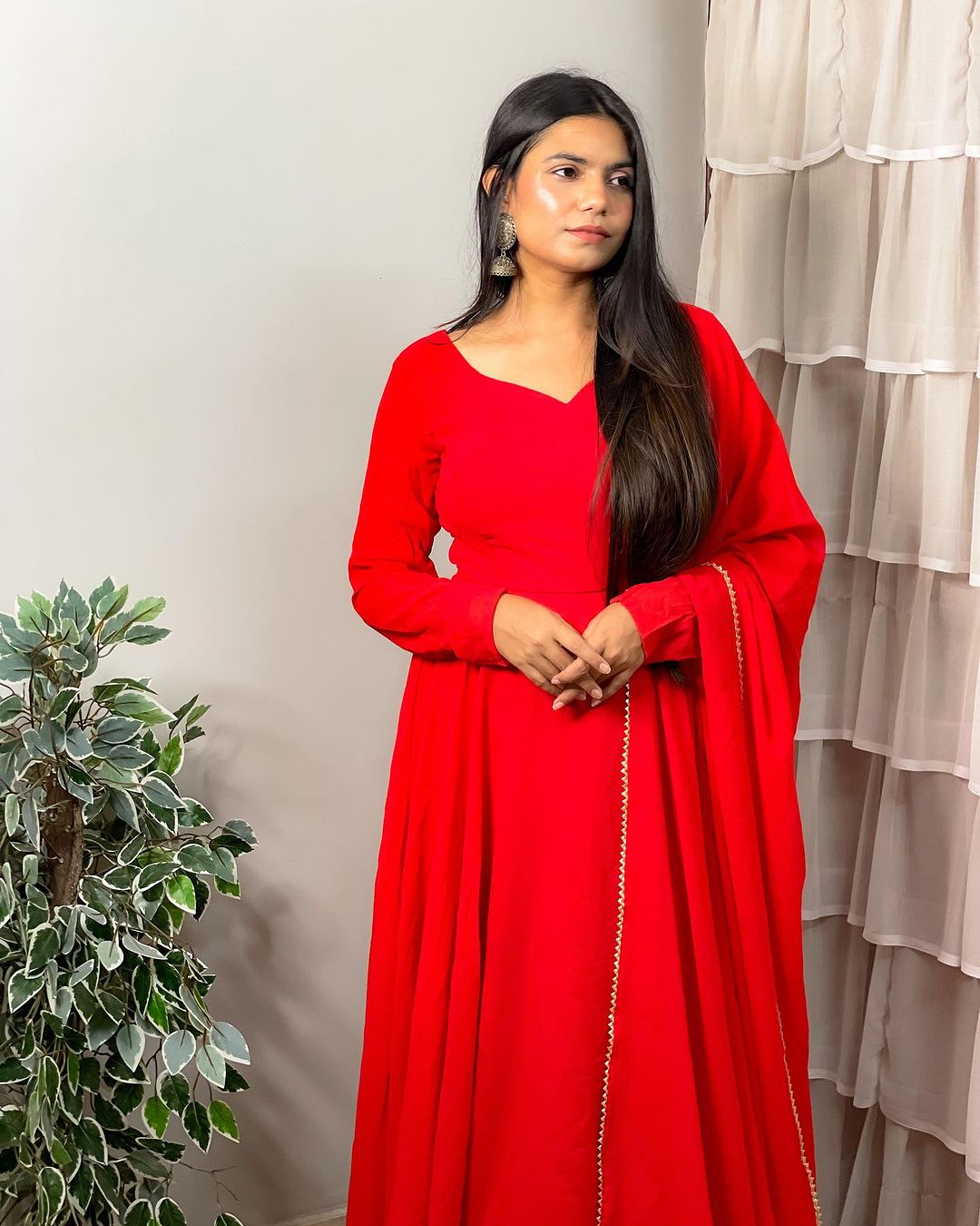 Meenakshi Karmakar Designer Back String Style Red Colour Three Piece Anarkali Suit