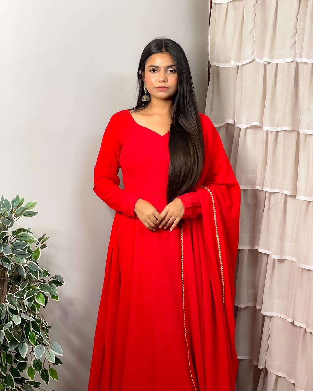 Meenakshi Karmakar Designer Back String Style Red Colour Three Piece Anarkali Suit