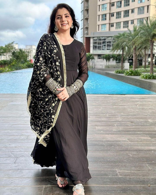 Neha Bagga Black Color Soft Georgette With Heavy Embroidery Work Dupatta Anarkali Suit