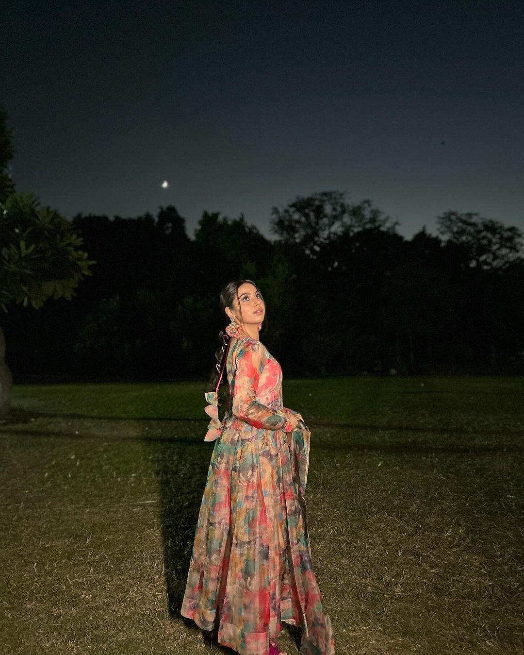 Tanya Gulati in Red Multi Color Print Organza Three Piece Anarkali Suit