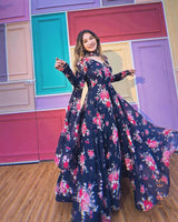 Kiran Rana In Floral Navy Blue Color Anarkali Suit