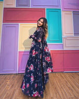 Kiran Rana In Floral Navy Blue Color Anarkali Suit