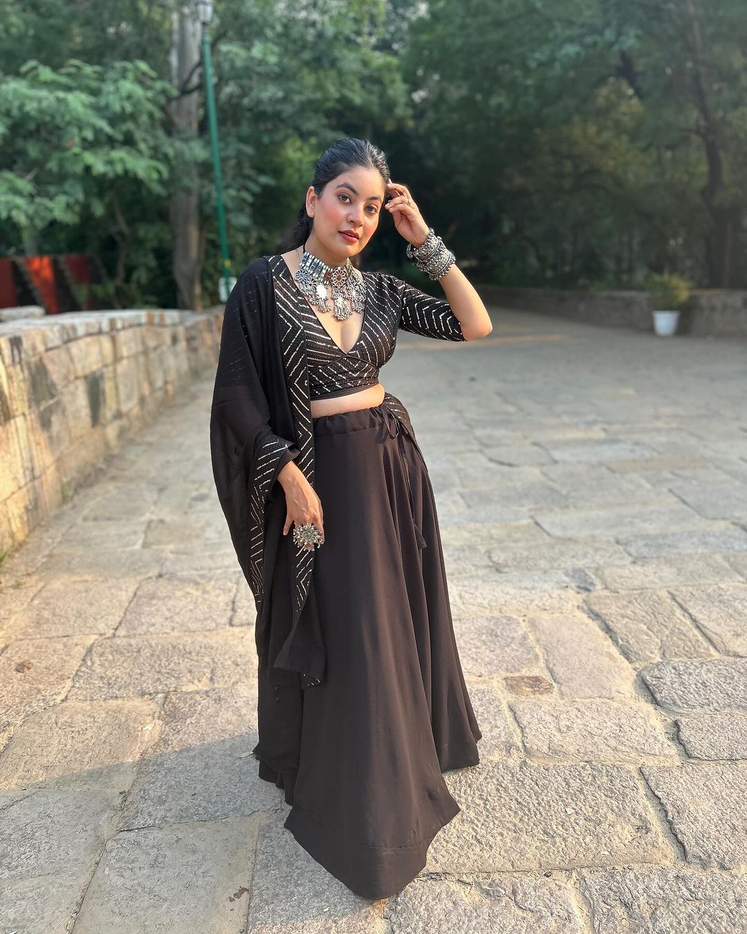 Tinaa in Black Full Flairy Pure Soft Georgette Full Stitched Lehenga Choli