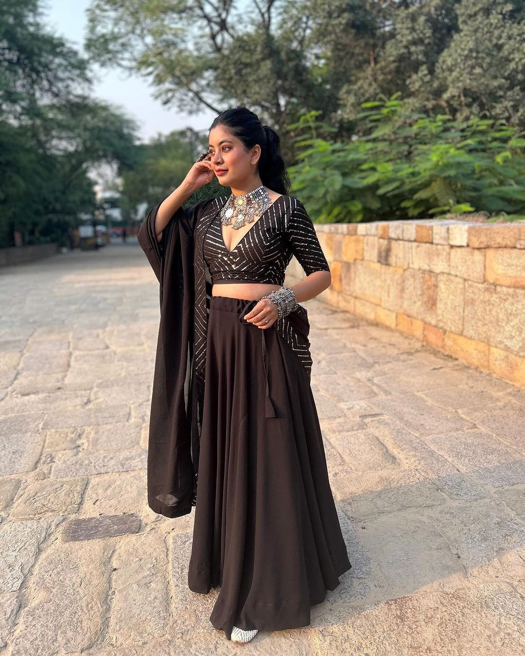 Tinaa in Black Full Flairy Pure Soft Georgette Full Stitched Lehenga Choli