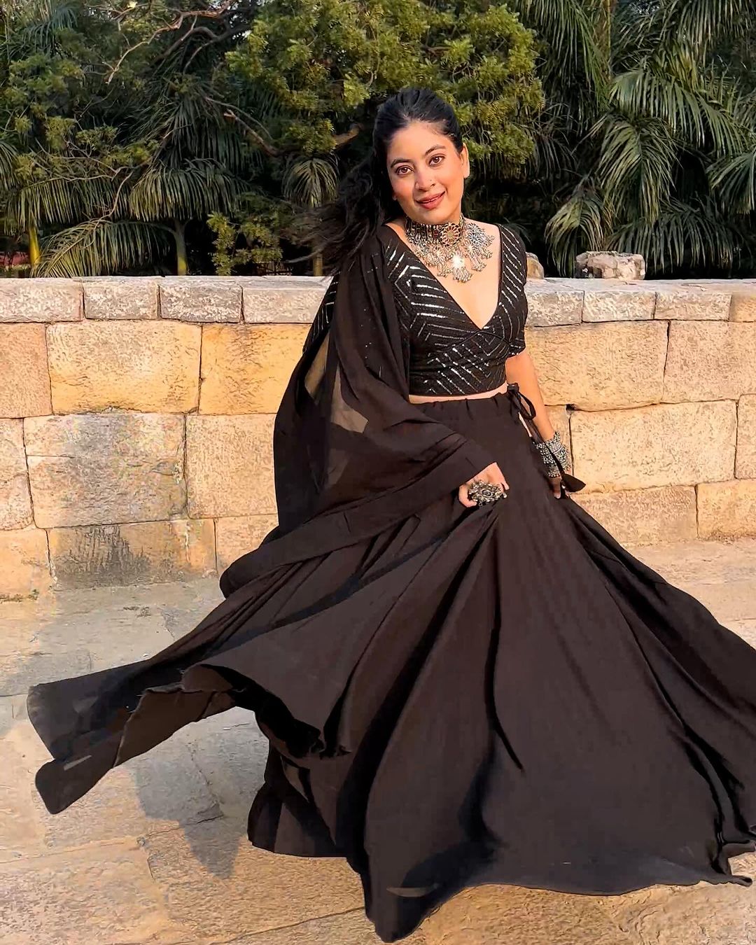 Tinaa in Black Full Flairy Pure Soft Georgette Full Stitched Lehenga Choli