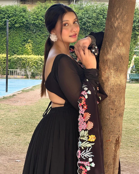 Khushi Verma in Black Colour Backless Anarkali Three Piece Suit