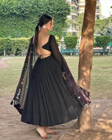 Khushi Verma in Black Colour Backless Anarkali Three Piece Suit