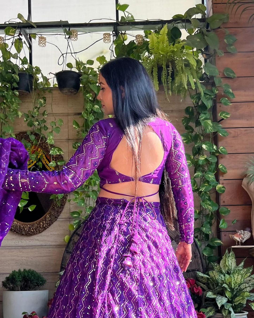 Isha Sharma in Purple Lucknowi Style Embroidered Soft Georgette Semi Stitched Lehenga Choli