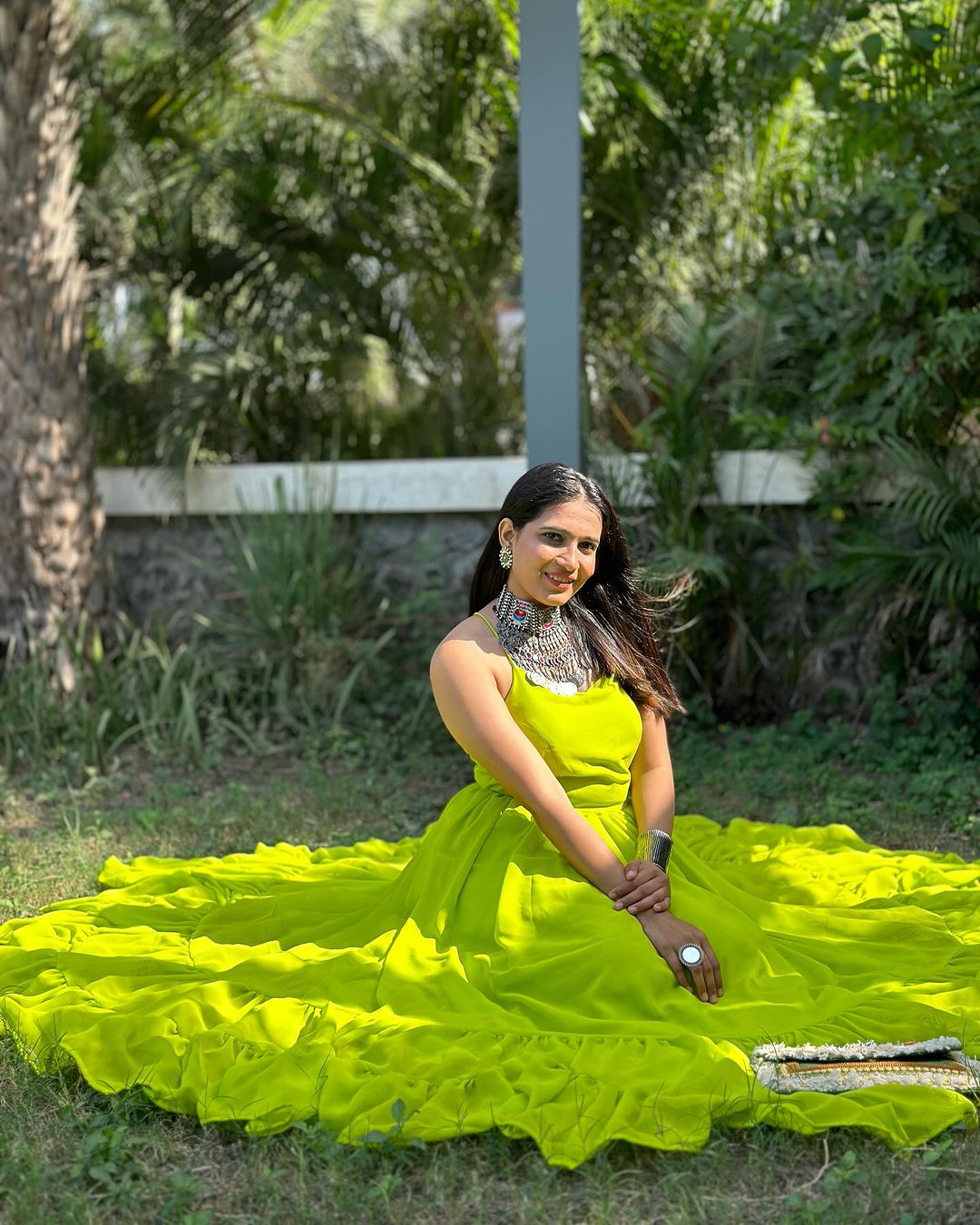 Dr. Krishna Patel in Neon Color Pure Soft Georgette Anarkali Gown