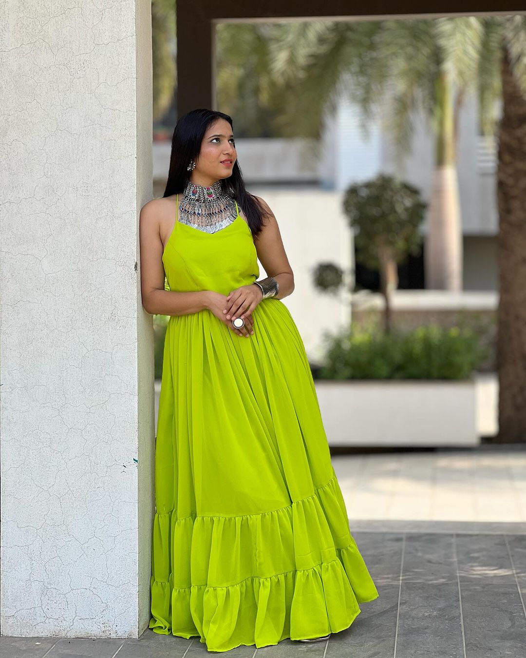 Dr. Krishna Patel in Neon Color Pure Soft Georgette Anarkali Gown