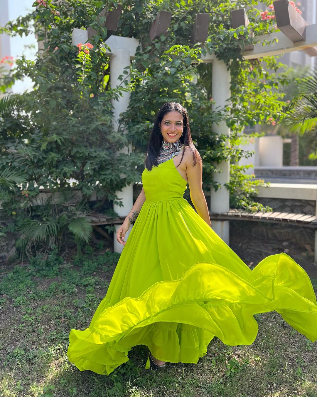 Dr. Krishna Patel in Neon Color Pure Soft Georgette Anarkali Gown