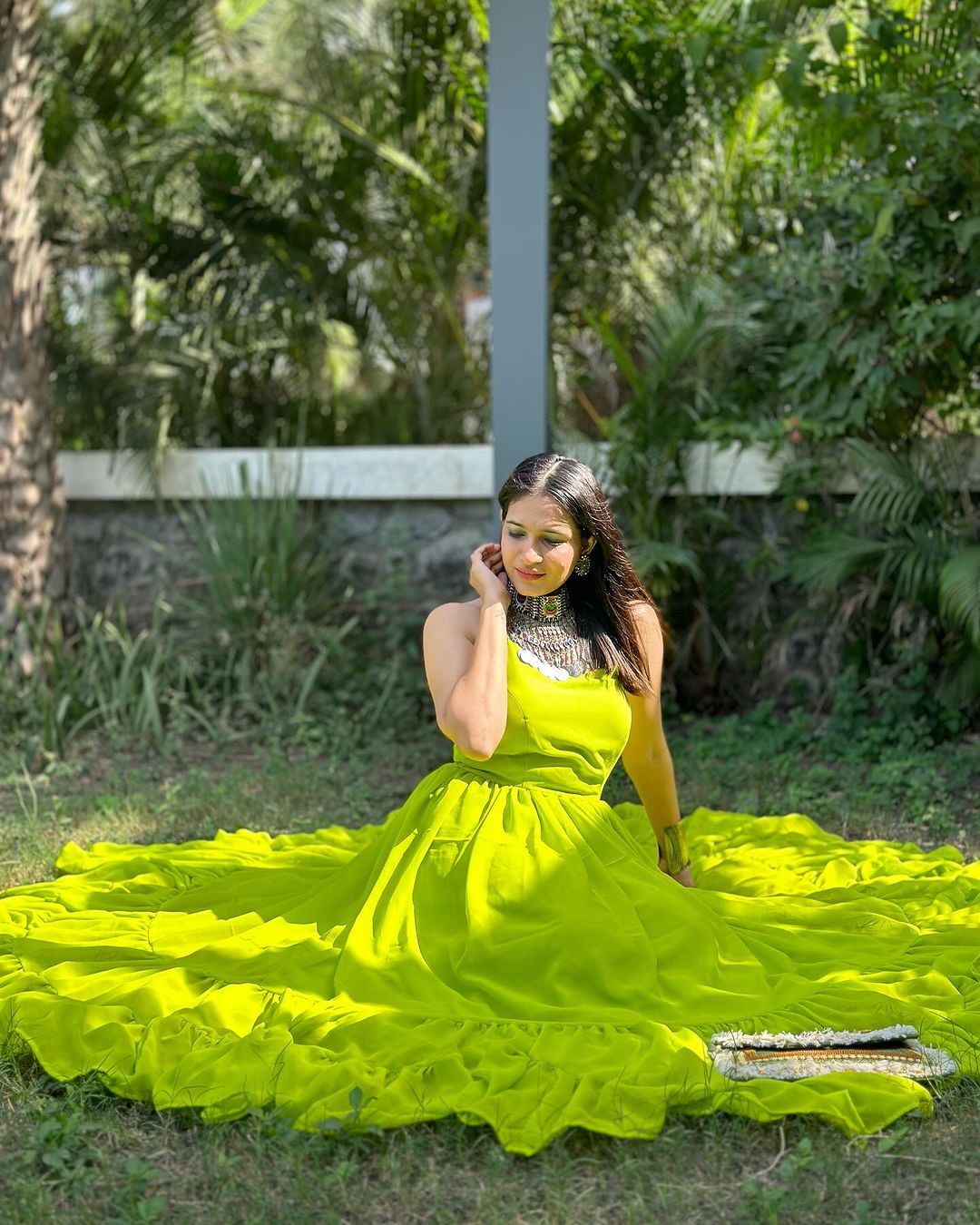 Dr. Krishna Patel in Neon Color Pure Soft Georgette Anarkali Gown