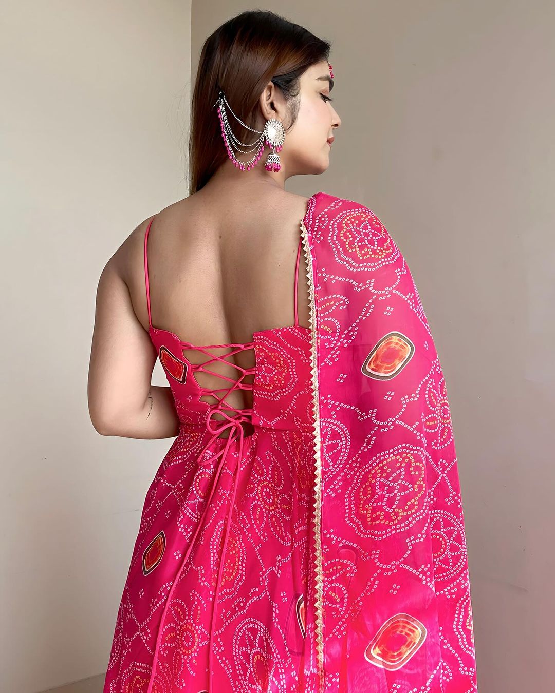 Kanak Mishra In Floral Pink Color Soft Chiffon Three Piece Anarkali Gown