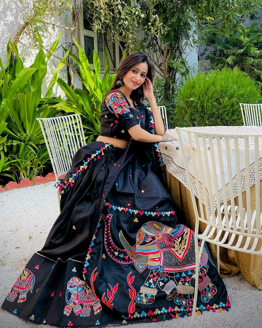 Ishuka.a In Black Colour Navratri Elephant Style Pure Cotton Lehenga Choli