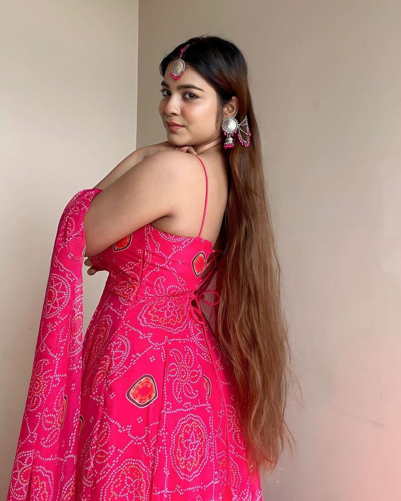 Kanak Mishra In Floral Pink Color Soft Chiffon Three Piece Anarkali Gown