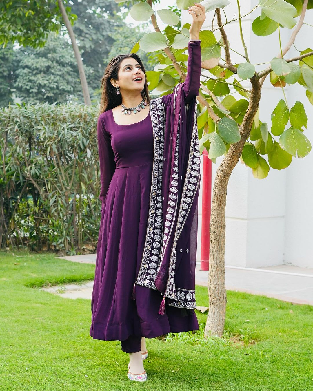 Diksha Mohanpawar Georgette Wine Purple Colour Three Piece Anarkali Suit