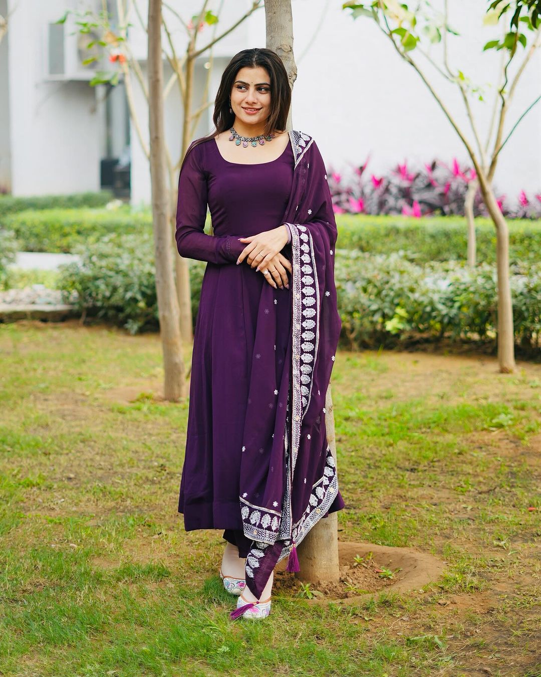 Diksha Mohanpawar Georgette Wine Purple Colour Three Piece Anarkali Suit