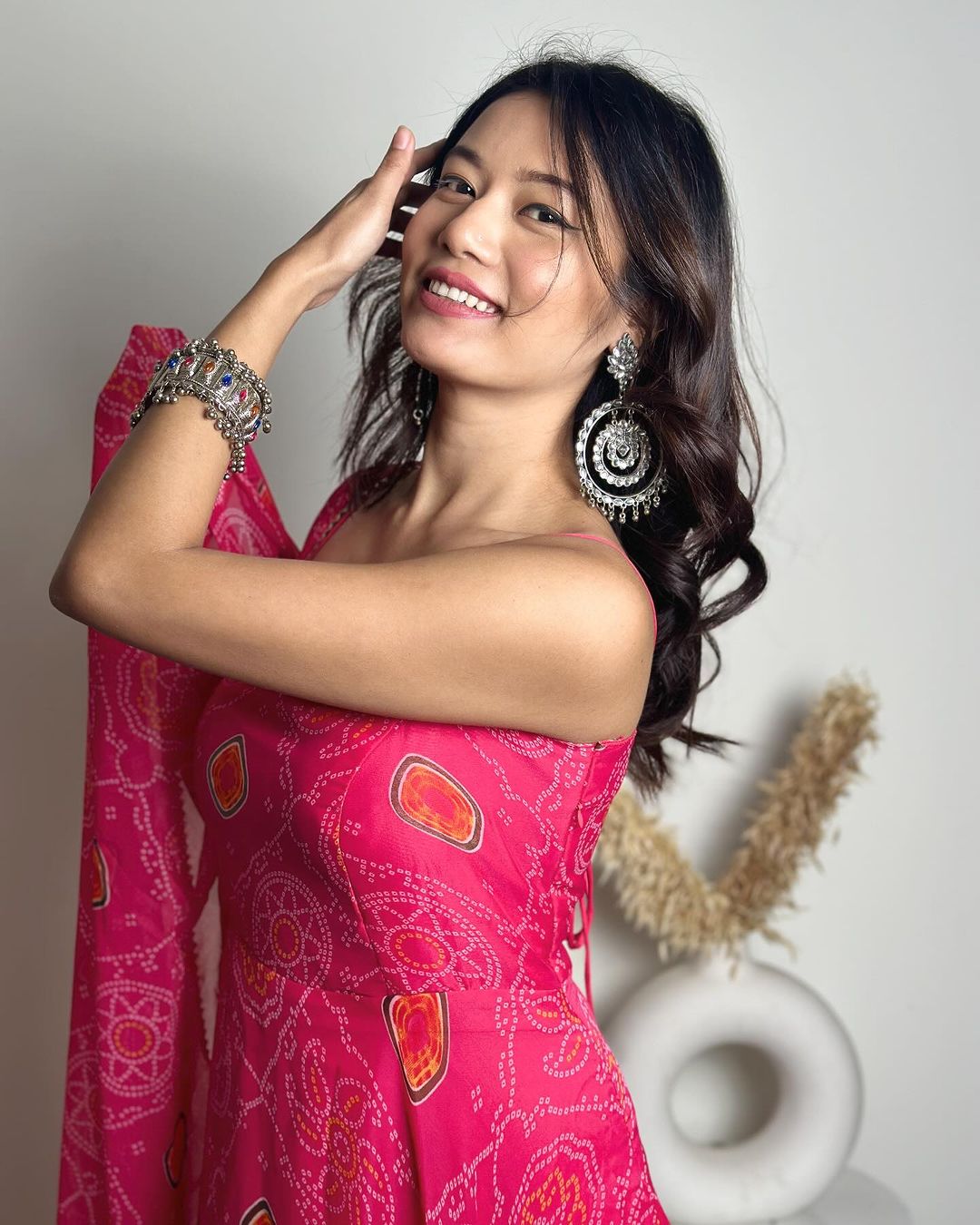 Pink Color Amazing Bandhani Print Soft Chiffon Three Piece Anarkali Gown