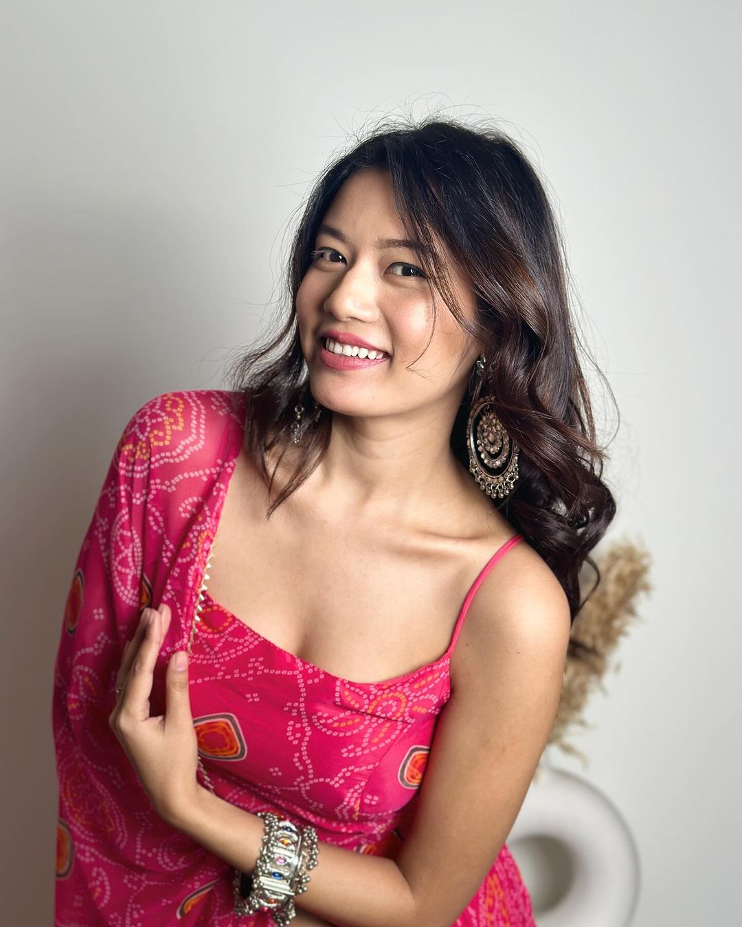 Pink Color Amazing Bandhani Print Soft Chiffon Three Piece Anarkali Gown