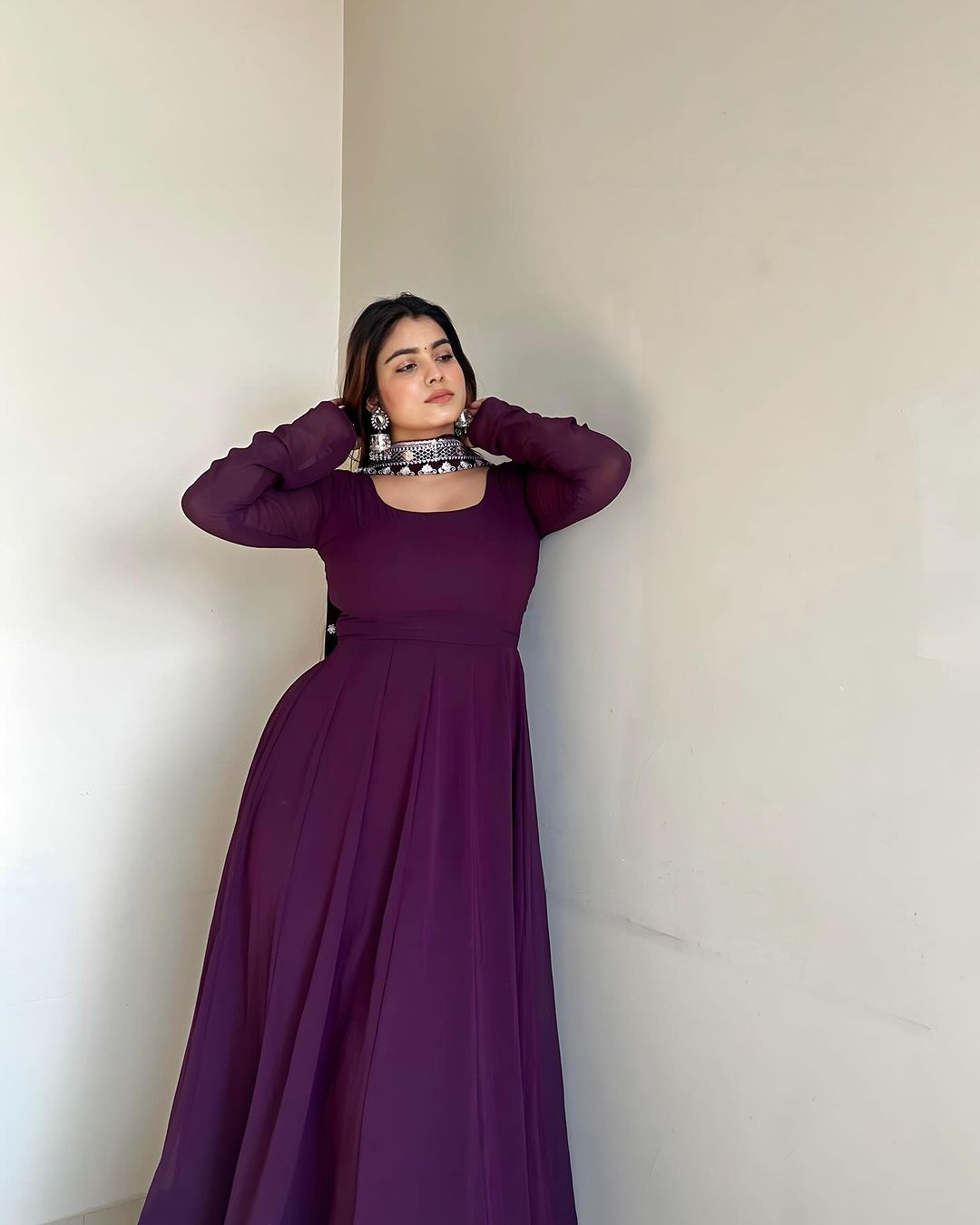 Kanak Mishra Wine Purple Color Three Piece Soft Georgette Anarkali  Suit