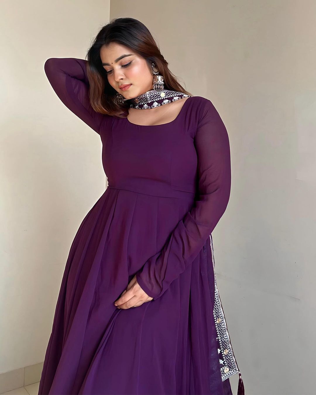 Kanak Mishra Wine Purple Color Three Piece Soft Georgette Anarkali  Suit