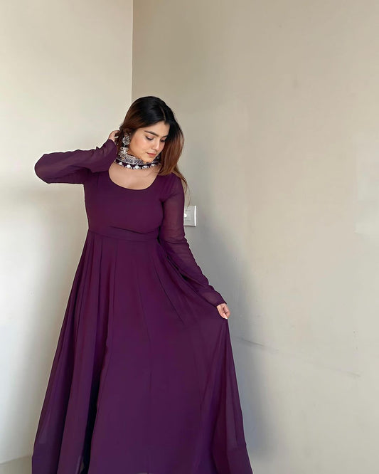 Kanak Mishra Wine Purple Color Three Piece Soft Georgette Anarkali  Suit