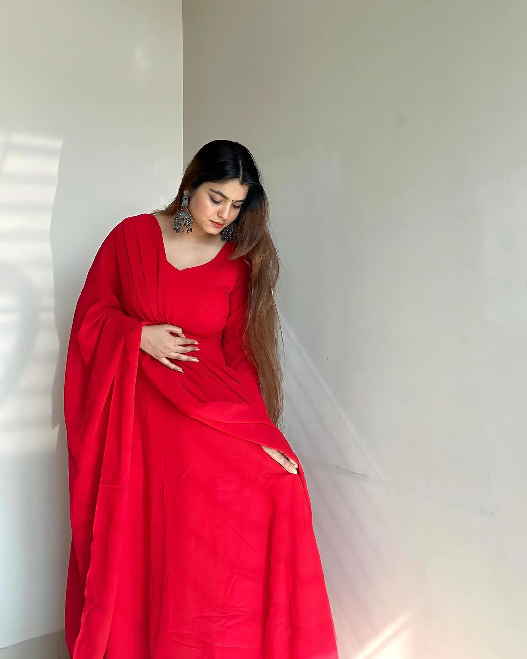 Kanak Mishra Red Colour Pure Soft Georgette Three Piece Anarkali Suit