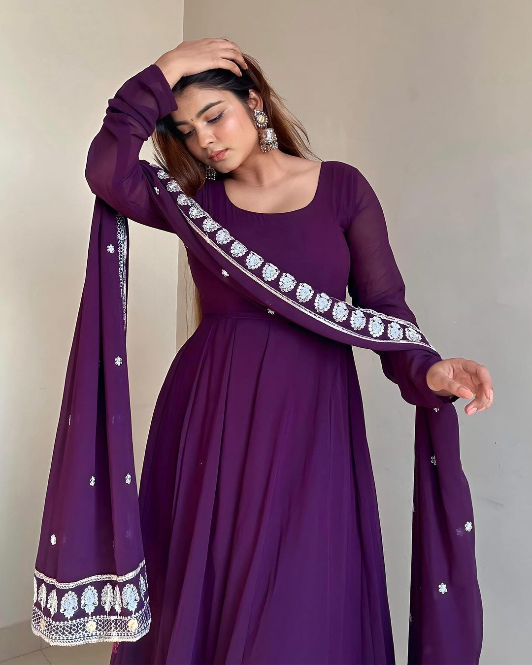 Kanak Mishra Wine Purple Color Three Piece Soft Georgette Anarkali  Suit