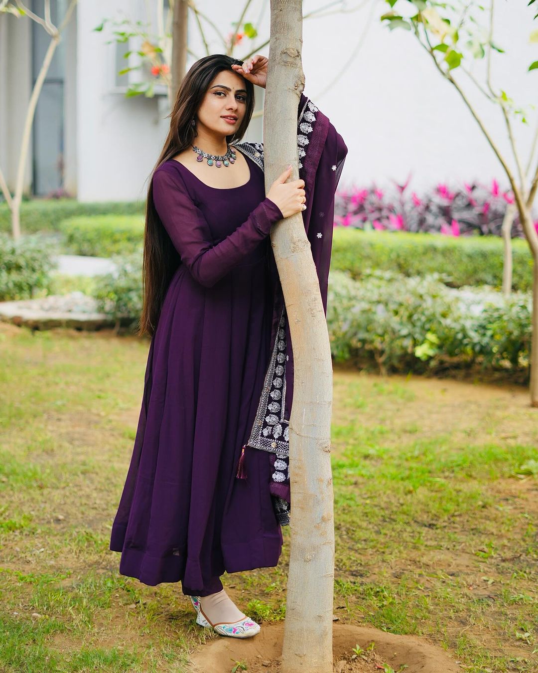 Diksha Mohanpawar Georgette Wine Purple Colour Three Piece Anarkali Suit