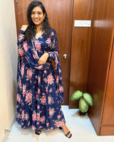 Devshree  Floral Navy Blue Color Pure Soft Georgette Anarkali Suit