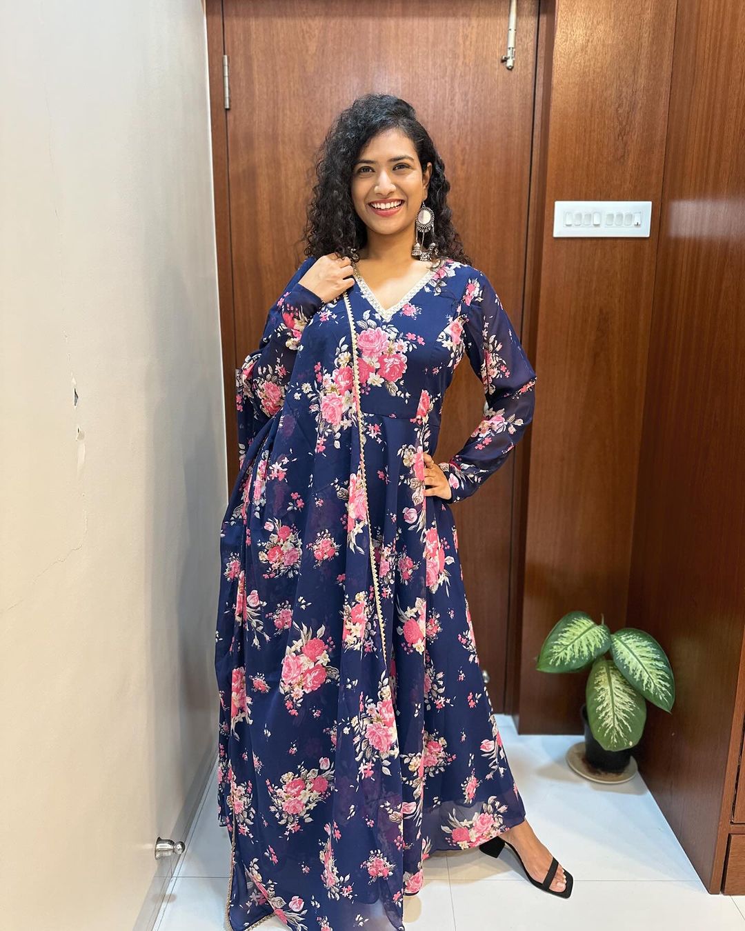 Devshree  Floral Navy Blue Color Pure Soft Georgette Anarkali Suit