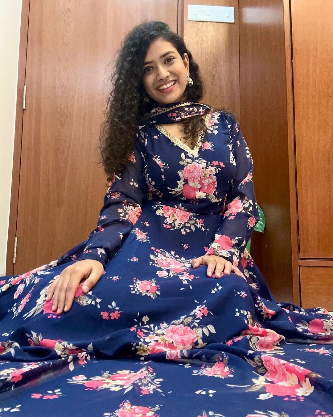 Devshree  Floral Navy Blue Color Pure Soft Georgette Anarkali Suit