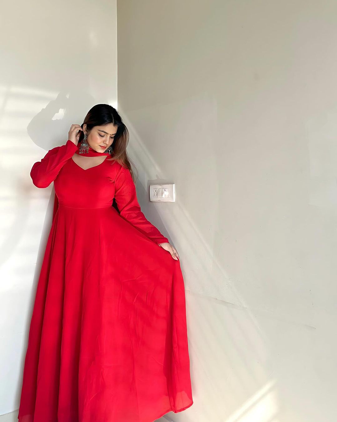 Kanak Mishra Red Colour Pure Soft Georgette Three Piece Anarkali Suit