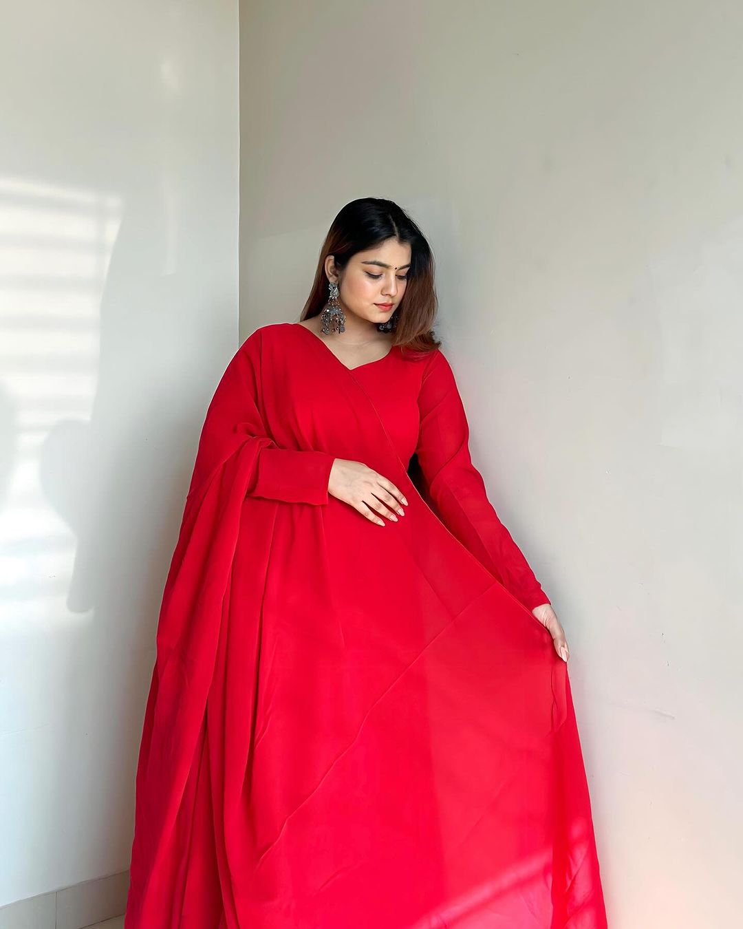 Kanak Mishra Red Colour Pure Soft Georgette Three Piece Anarkali Suit