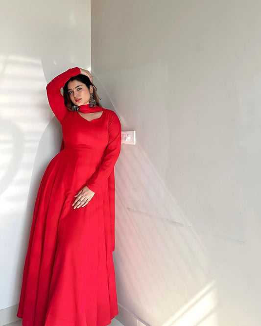 Kanak Mishra Red Colour Pure Soft Georgette Three Piece Anarkali Suit