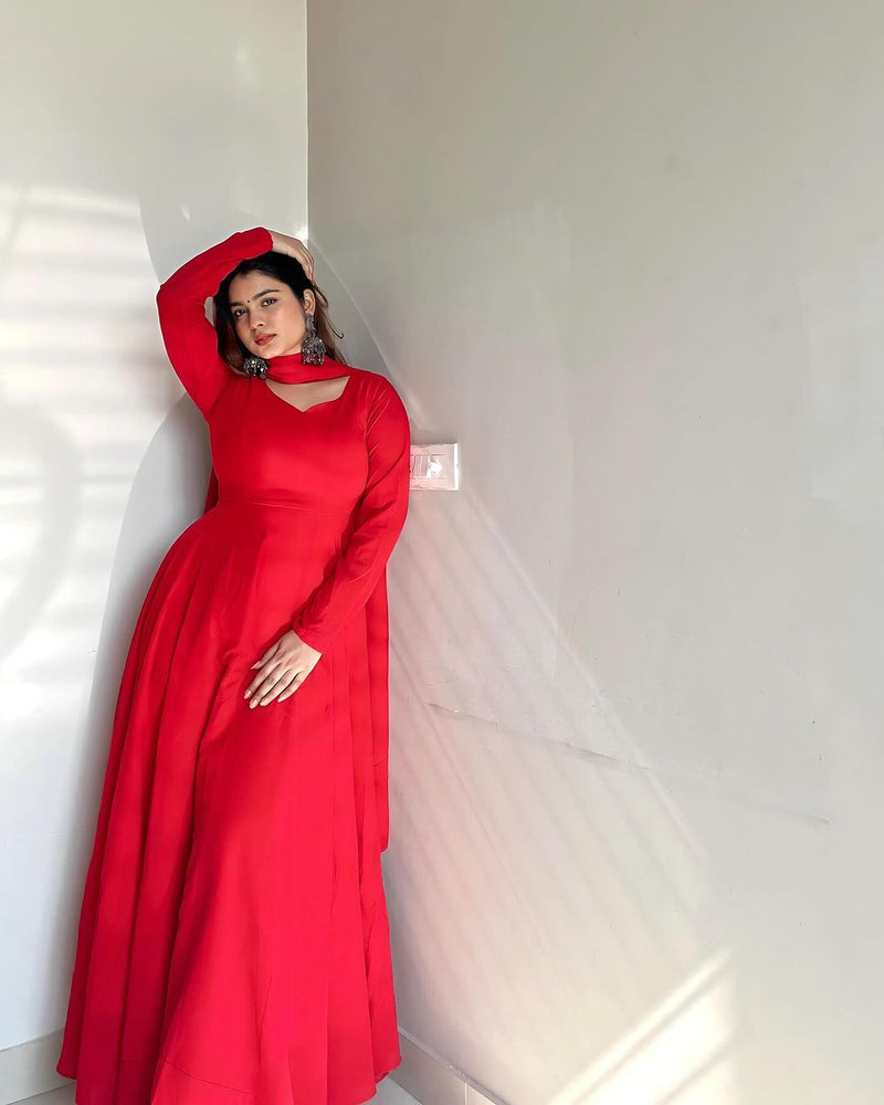Kanak Mishra Red Colour Pure Soft Georgette Three Piece Anarkali Suit