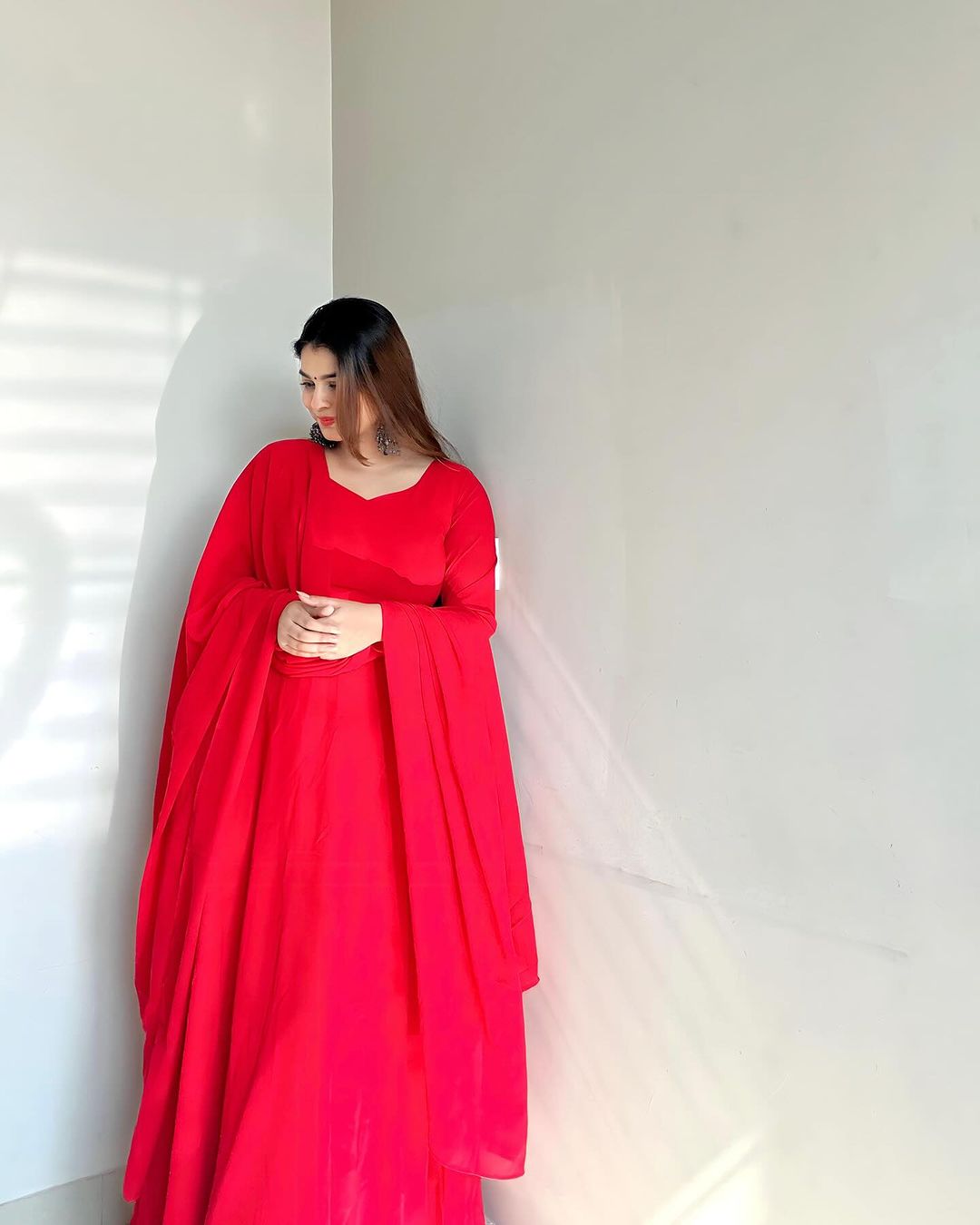 Kanak Mishra Red Colour Pure Soft Georgette Three Piece Anarkali Suit