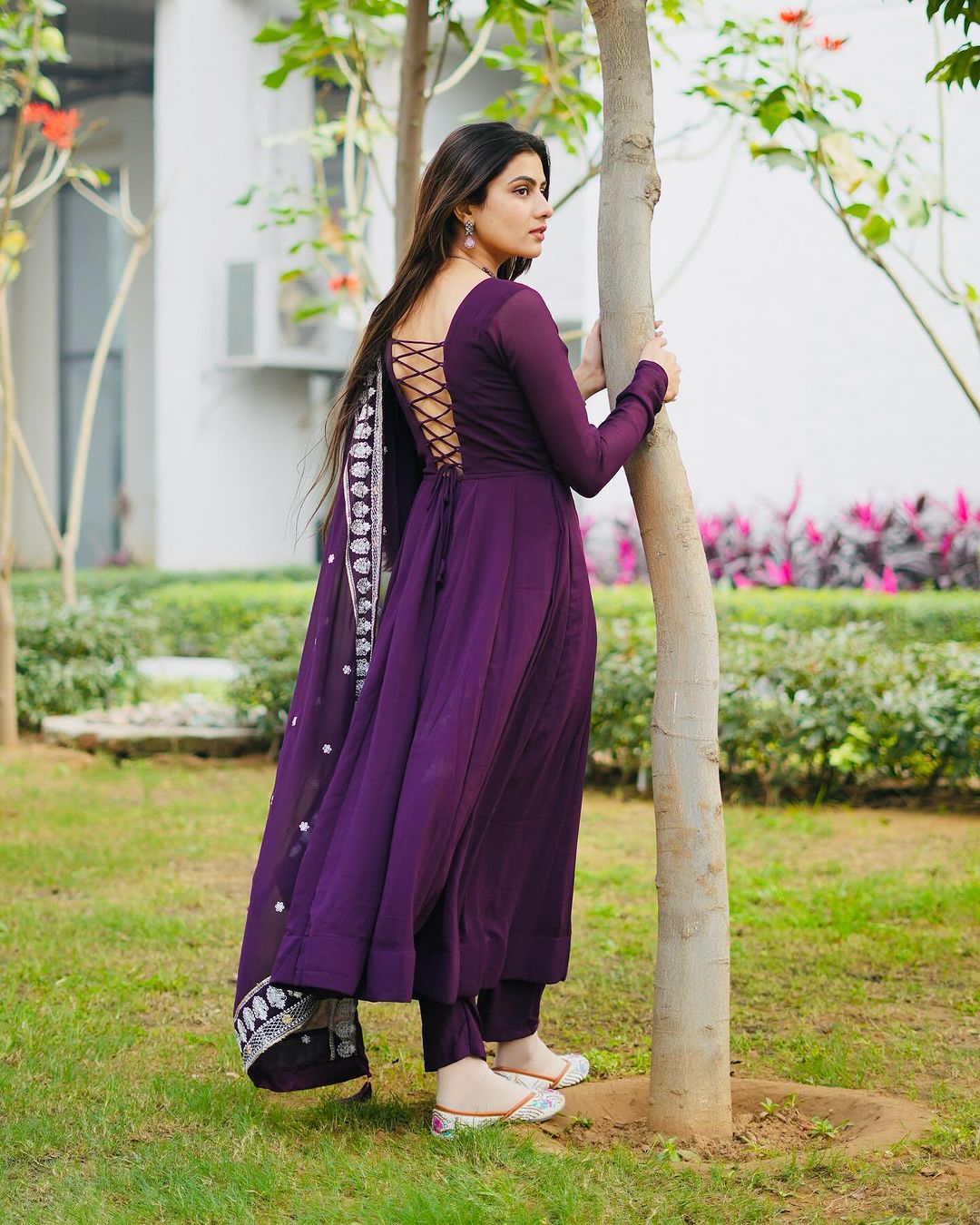 Diksha Mohanpawar Georgette Wine Purple Colour Three Piece Anarkali Suit