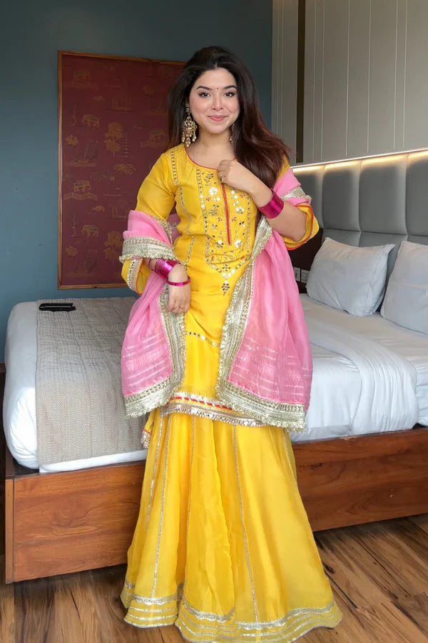 Naumya Neon Yellow Sharara Suit Set