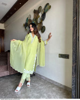 Luxurious Chikankari Embroidered Faux Georgette Top & Pant with dupatta Set