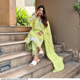 Luxurious Chikankari Embroidered Faux Georgette Top & Pant with dupatta Set