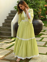 Cotton Lace Insert Tiered Ethnic Dresses