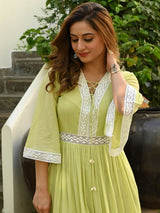Cotton Lace Insert Tiered Ethnic Dresses