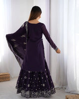 Premium Star Georgette Kurta Sharara – Wine Thread & Sequins Work for Occasions