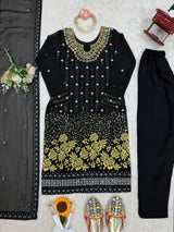 Georgette Straight Fit – Designer Black Thread & Mirror Work Set for Parties