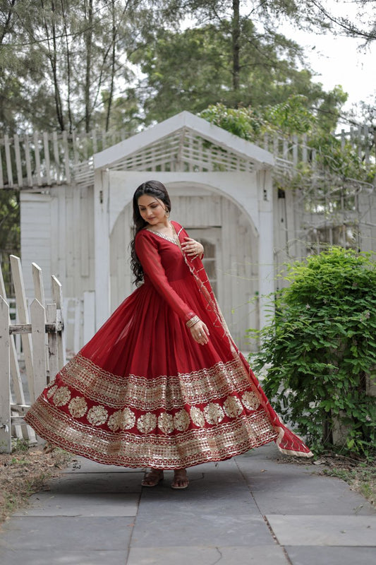 Sandhiya Red Premium Quality Anarkali Suit Set
