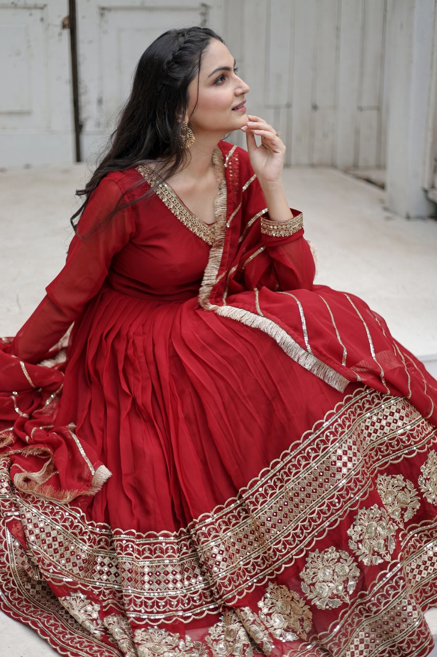 Sandhiya Red Premium Quality Anarkali Suit Set