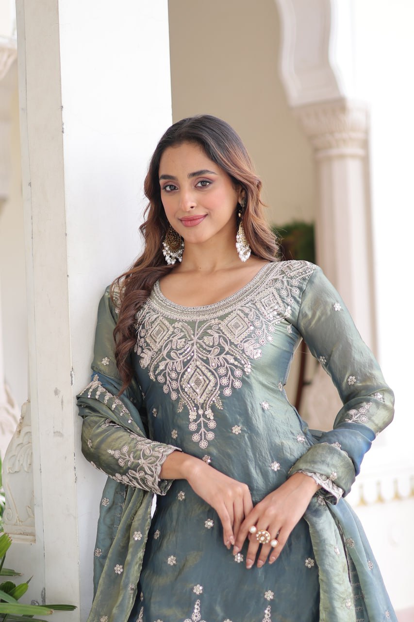 Graceful Teal Sharara Suit with Heavy Embroidery