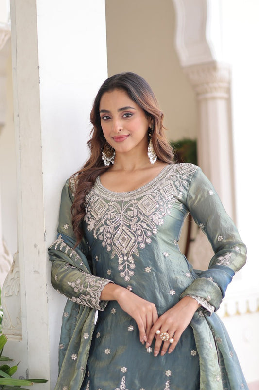 Graceful Teal Sharara Suit with Heavy Embroidery